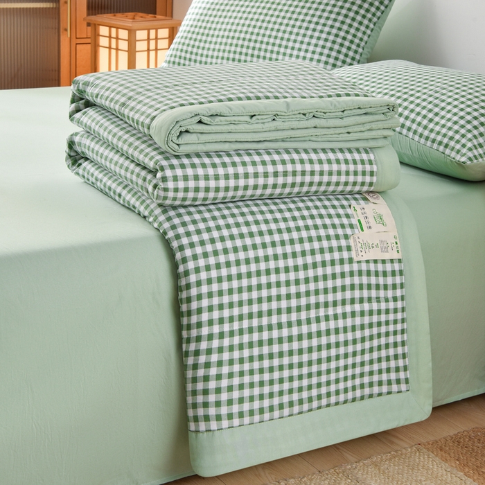 91家纺网 家纺一手货源 找家纺 欧朵家纺 2026春夏新款水洗棉新疆棉花被夏凉被空调被 绿小格