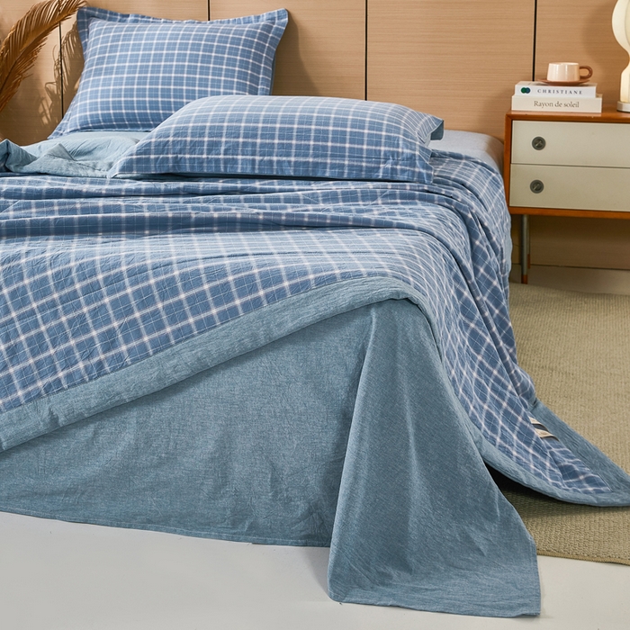 91家纺网 家纺一手货源 找家纺 81号家纺 2026新款全棉纯棉色织棉花夏被夏凉被空调被 天蓝格