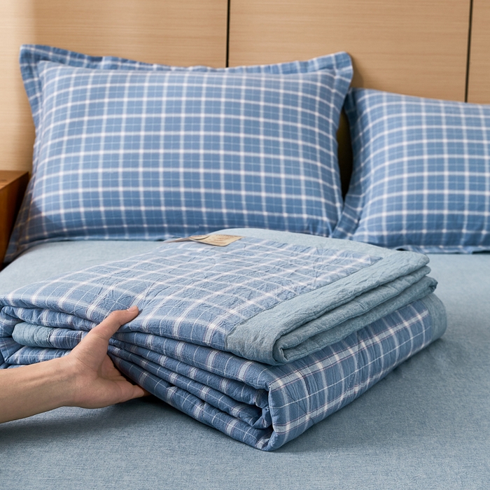 91家纺网 家纺一手货源 找家纺 81号家纺 2026新款全棉纯棉色织棉花夏被夏凉被空调被 天蓝格