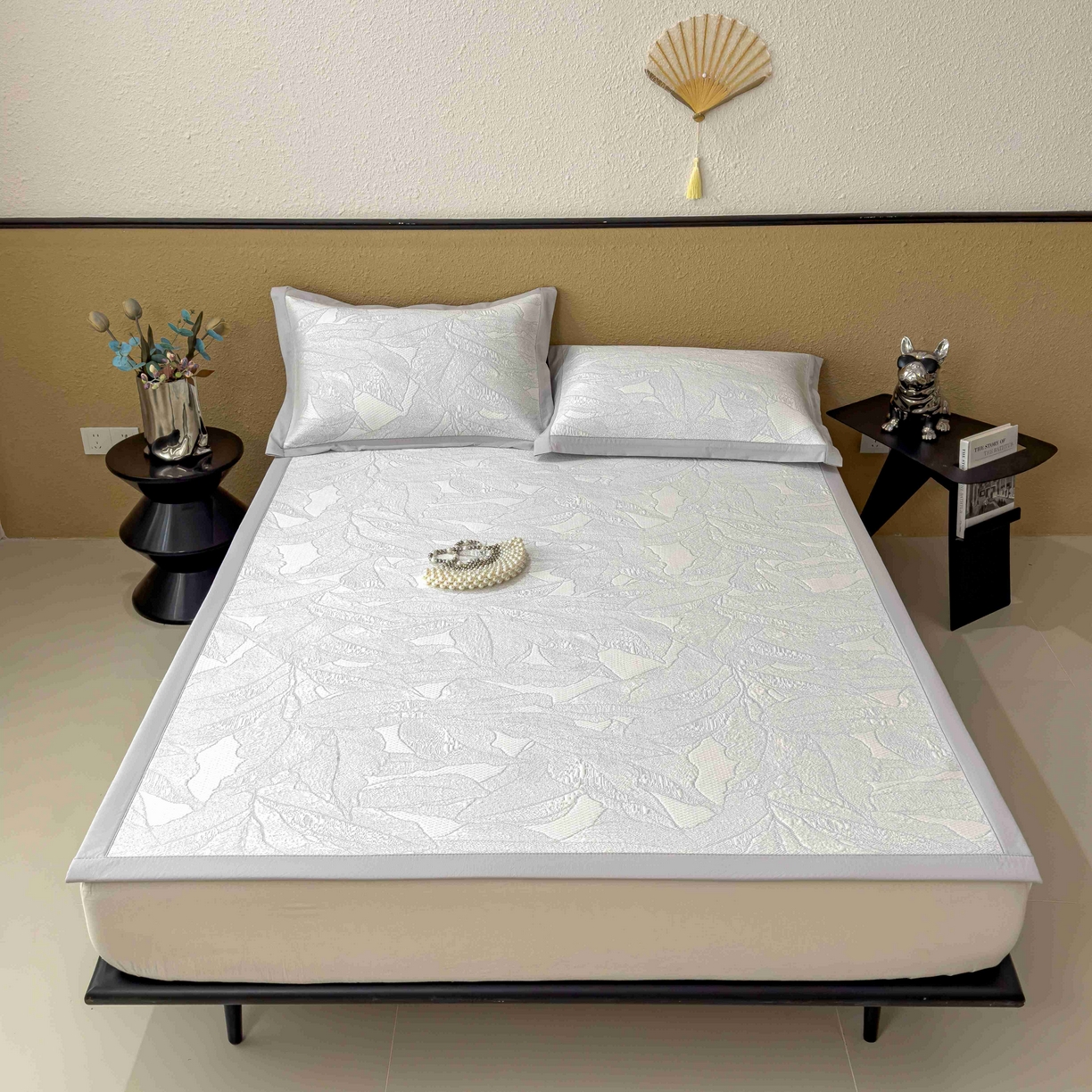 91家纺网 家纺一手货源 找家纺 孩子王家纺 2026春夏新款凉感过0.21夏天家用软席子可机洗空调席夏季高端华夫格凉席三件套 家大叶大-天空蓝 床单款