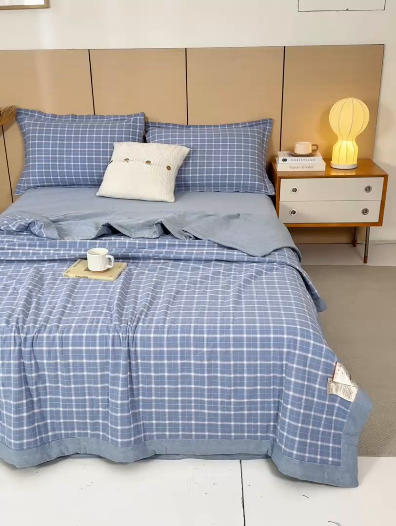 91家纺网 家纺一手货源 找家纺 81号家纺 2026新款全棉纯棉色织棉花夏被夏凉被空调被 天蓝格