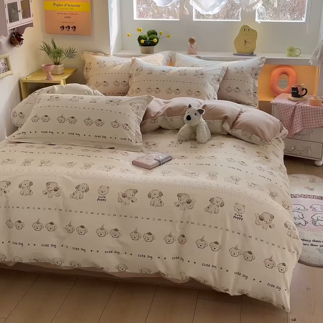 91家纺网 家纺一手货源 找家纺 涵宸家纺 2026新款全棉印花小清新四件套 汪趣阁