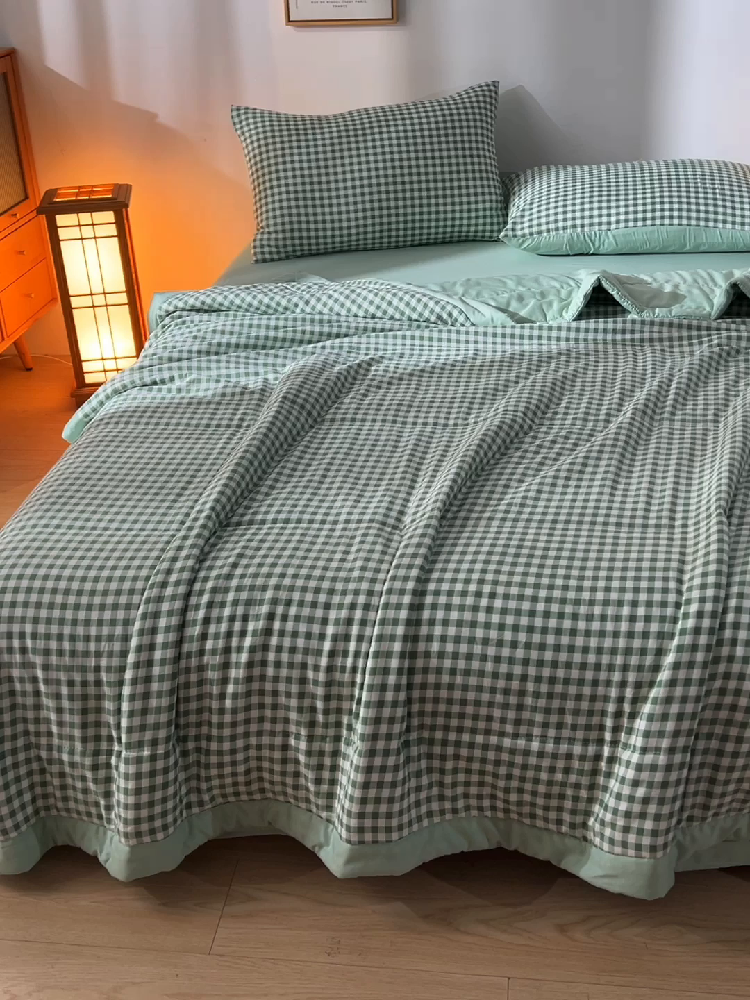 91家纺网 家纺一手货源 找家纺 欧朵家纺 2026春夏新款水洗棉新疆棉花被夏凉被空调被 绿小格