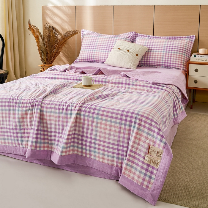 91家纺网 家纺一手货源 找家纺 81号家纺 2026新款全棉纯棉色织棉花夏被夏凉被空调被 樱草紫