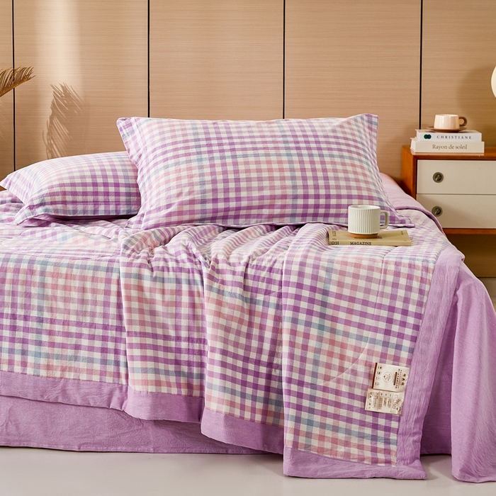 91家纺网 家纺一手货源 找家纺 81号家纺 2026新款全棉纯棉色织棉花夏被夏凉被空调被 樱草紫