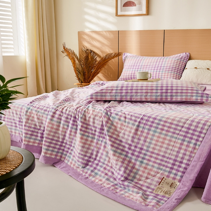 91家纺网 家纺一手货源 找家纺 81号家纺 2026新款全棉纯棉色织棉花夏被夏凉被空调被 樱草紫