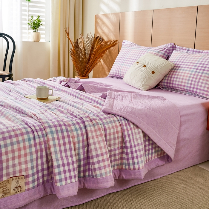 91家纺网 家纺一手货源 找家纺 81号家纺 2026新款全棉纯棉色织棉花夏被夏凉被空调被 樱草紫