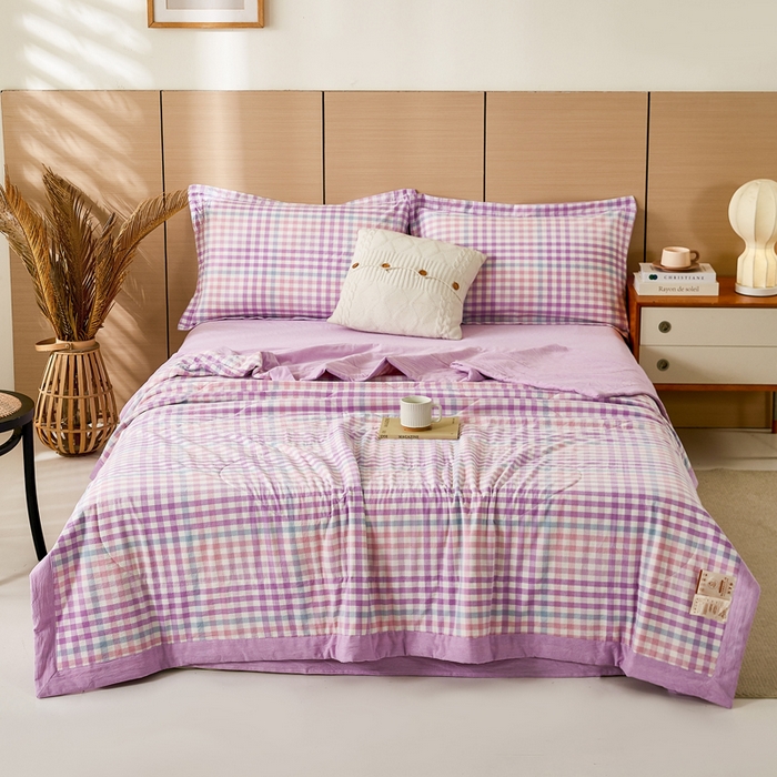 91家纺网 家纺一手货源 找家纺 81号家纺 2026新款全棉纯棉色织棉花夏被夏凉被空调被 樱草紫