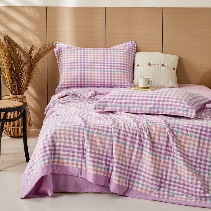 91家纺网 家纺一手货源 找家纺 81号家纺 2026新款全棉纯棉色织棉花夏被夏凉被空调被 樱草紫