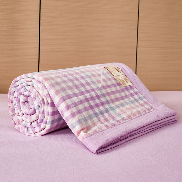 91家纺网 家纺一手货源 找家纺 81号家纺 2026新款全棉纯棉色织棉花夏被夏凉被空调被 樱草紫