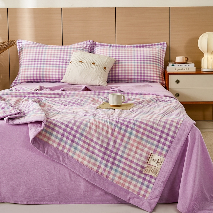 91家纺网 家纺一手货源 找家纺 81号家纺 2026新款全棉纯棉色织棉花夏被夏凉被空调被 樱草紫