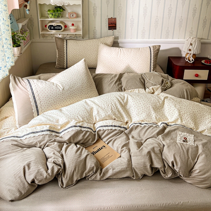 91家纺网 家纺一手货源 找家纺 （总）韩秀家纺 2026新款A类仿棉四件套超柔古法棉水洗棉法式花边床笠四件套（提供买家秀）