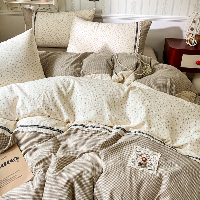 91家纺网 家纺一手货源 找家纺 （总）韩秀家纺 2026新款A类仿棉四件套超柔古法棉水洗棉法式花边床笠四件套（提供买家秀）