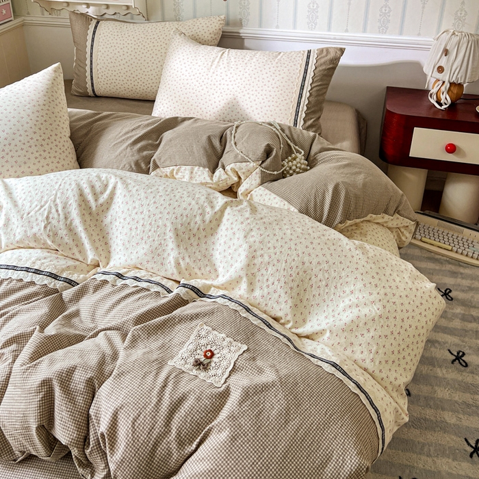 91家纺网 家纺一手货源 找家纺 （总）韩秀家纺 2026新款A类仿棉四件套超柔古法棉水洗棉法式花边床笠四件套（提供买家秀）