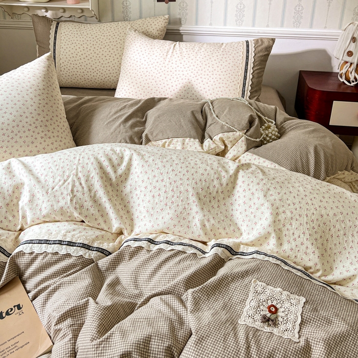 91家纺网 家纺一手货源 找家纺 （总）韩秀家纺 2026新款A类仿棉四件套超柔古法棉水洗棉法式花边床笠四件套（提供买家秀）