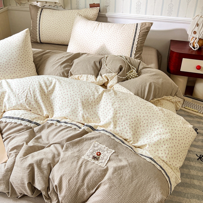 91家纺网 家纺一手货源 找家纺 （总）韩秀家纺 2026新款A类仿棉四件套超柔古法棉水洗棉法式花边床笠四件套（提供买家秀）