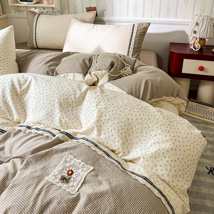 91家纺网 家纺一手货源 找家纺 （总）韩秀家纺 2026新款A类仿棉四件套超柔古法棉水洗棉法式花边床笠四件套（提供买家秀）