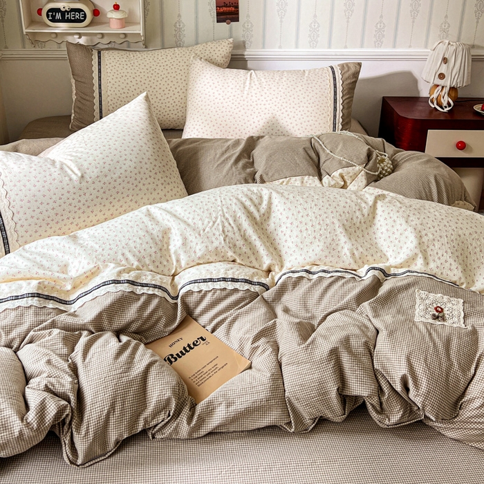 91家纺网 家纺一手货源 找家纺 （总）韩秀家纺 2026新款A类仿棉四件套超柔古法棉水洗棉法式花边床笠四件套（提供买家秀）,烟雨贵族咖,烟雨嫩粉玉,烟雨浅兰,烟雨浅绿,烟雨浅紫