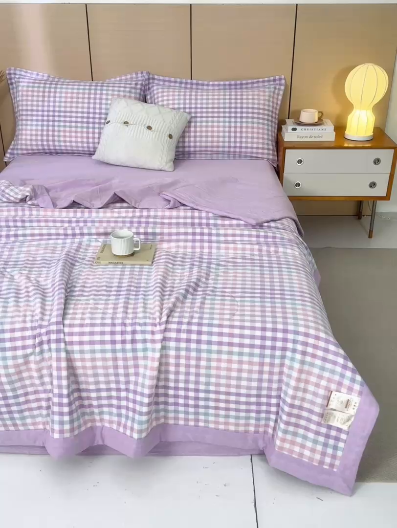 91家纺网 家纺一手货源 找家纺 81号家纺 2026新款全棉纯棉色织棉花夏被夏凉被空调被 樱草紫