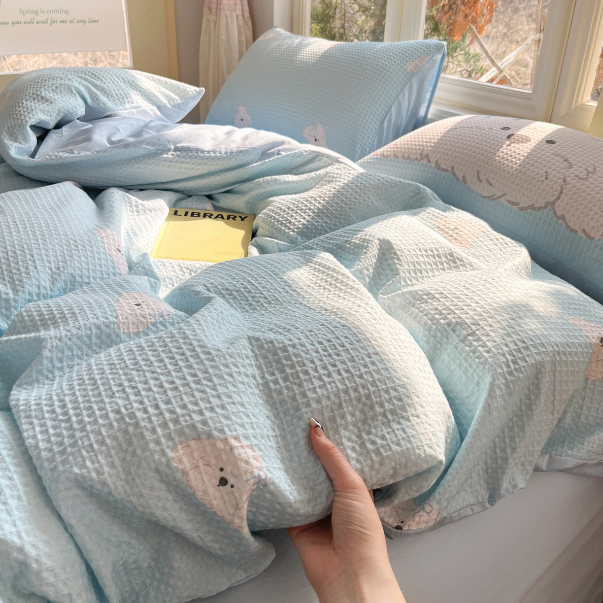 91家纺网 家纺一手货源 找家纺 如一 2026新款全棉纯棉华夫格大版数码印花四件套 帕恰狗