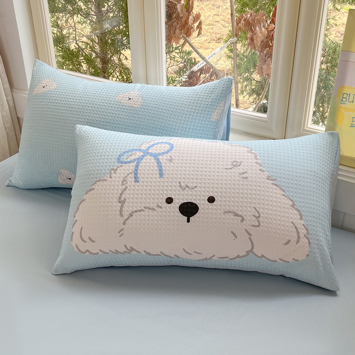 91家纺网 家纺一手货源 找家纺 如一 2026新款全棉纯棉华夫格大版数码印花四件套 帕恰狗