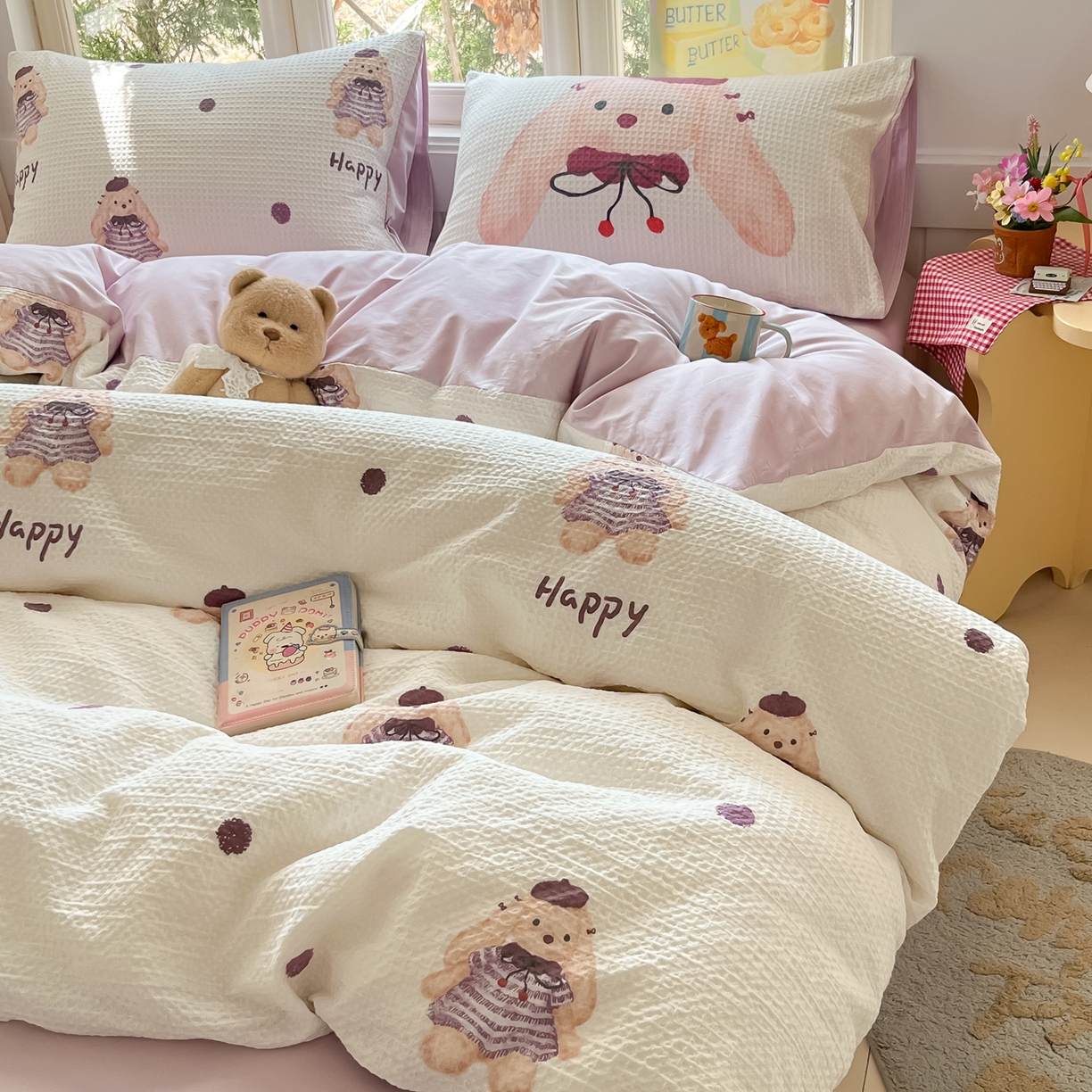 91家纺网 家纺一手货源 找家纺 （总）如一 2026新款全棉纯棉华夫格大版数码印花四件套