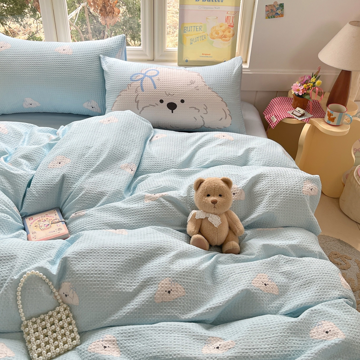 91家纺网 家纺一手货源 找家纺 如一 2026新款全棉纯棉华夫格大版数码印花四件套 帕恰狗