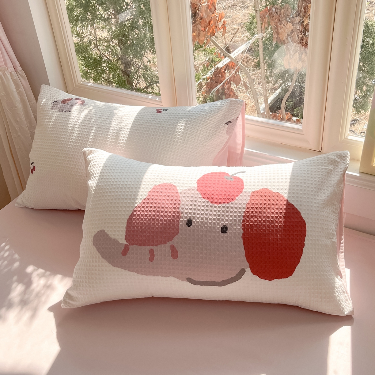 91家纺网 家纺一手货源 找家纺 如一 2026新款全棉纯棉华夫格大版数码印花四件套 苹果象