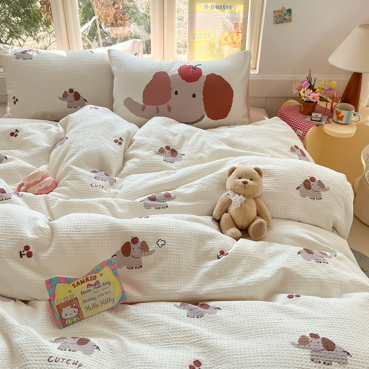 91家纺网 家纺一手货源 找家纺 如一 2026新款全棉纯棉华夫格大版数码印花四件套 苹果象