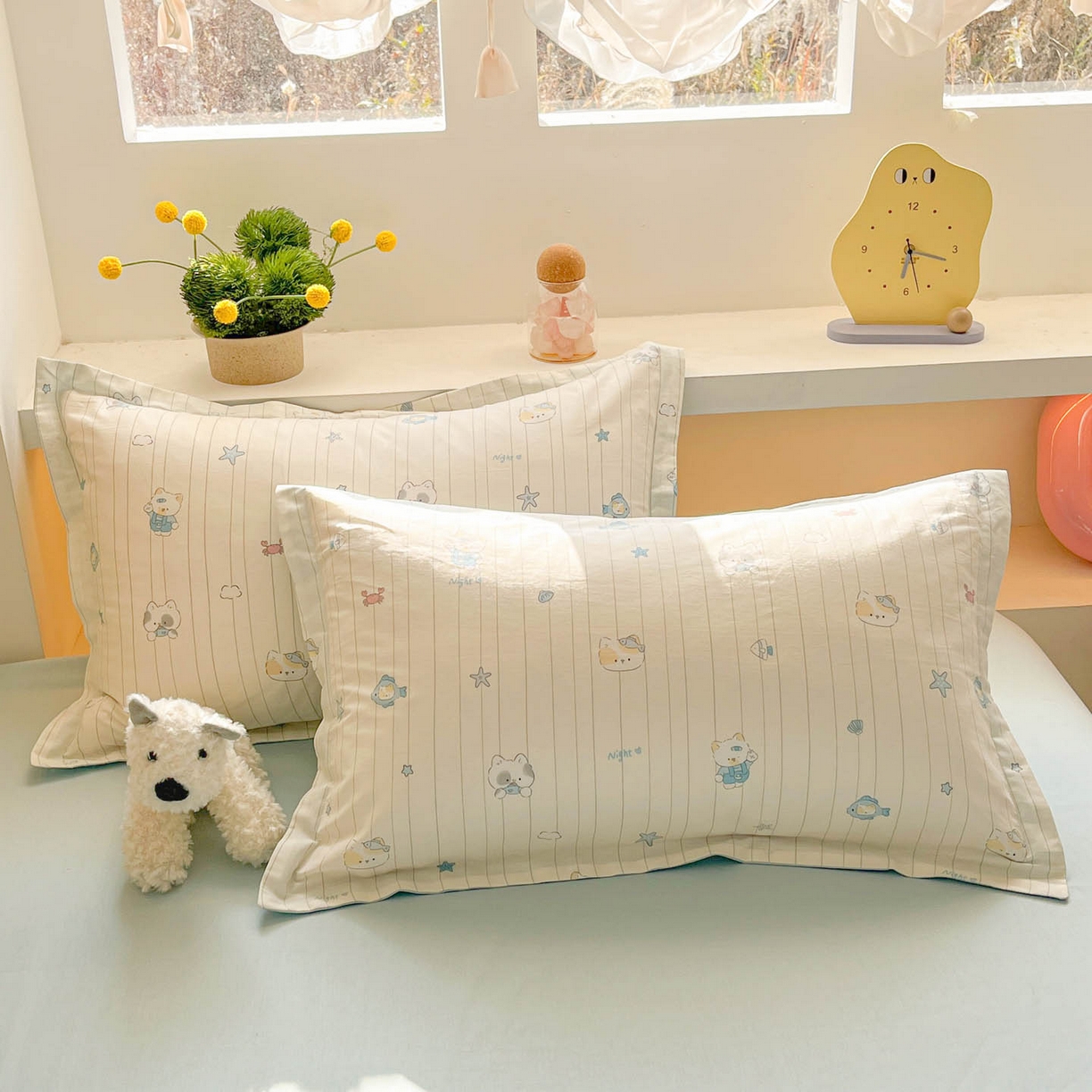 91家纺网 家纺一手货源 找家纺 涵宸家纺 2026新款全棉印花小清新四件套 小猫钓鱼