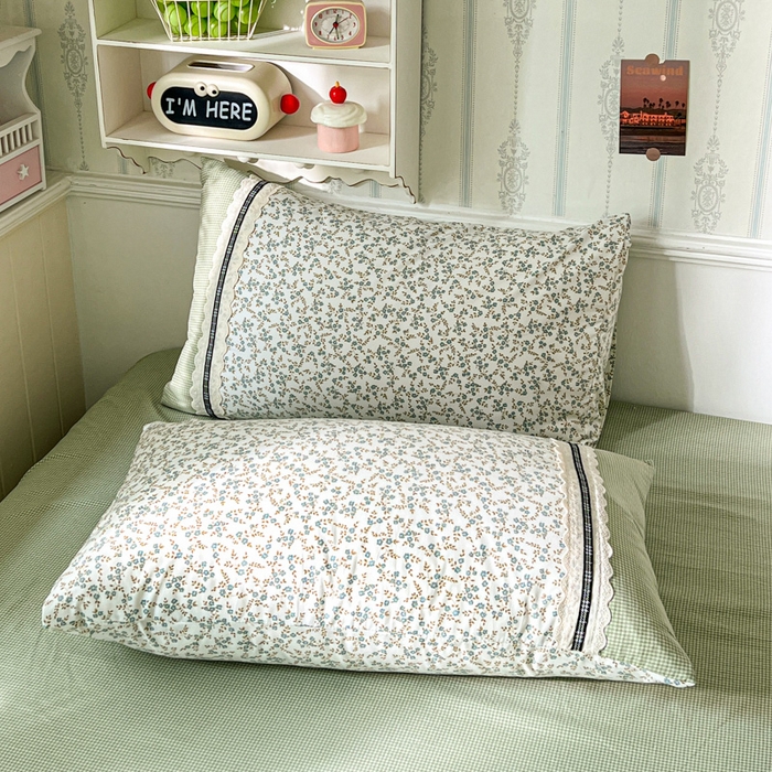 91家纺网 家纺一手货源 找家纺 韩秀家纺 2026新款A类仿棉四件套超柔古法棉水洗棉法式花边床笠四件套 烟雨浅绿（提供买家秀）