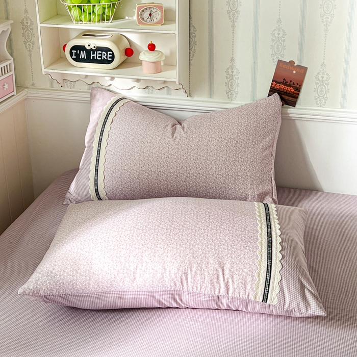 91家纺网 家纺一手货源 找家纺 韩秀家纺 2026新款A类仿棉四件套超柔古法棉水洗棉法式花边床笠四件套 烟雨浅紫（提供买家秀）