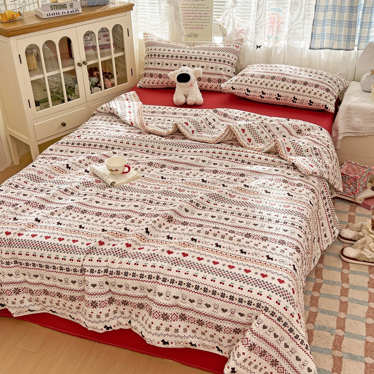 91家纺网 家纺一手货源 找家纺 老K (原美阁） 2026新款泡芙棉夏被四件套双层纱泡芙纱单夏被 波西米亚