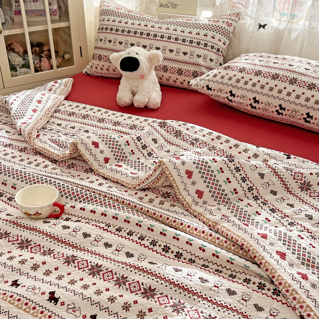 91家纺网 家纺一手货源 找家纺 老K (原美阁） 2026新款泡芙棉夏被四件套双层纱泡芙纱单夏被 波西米亚