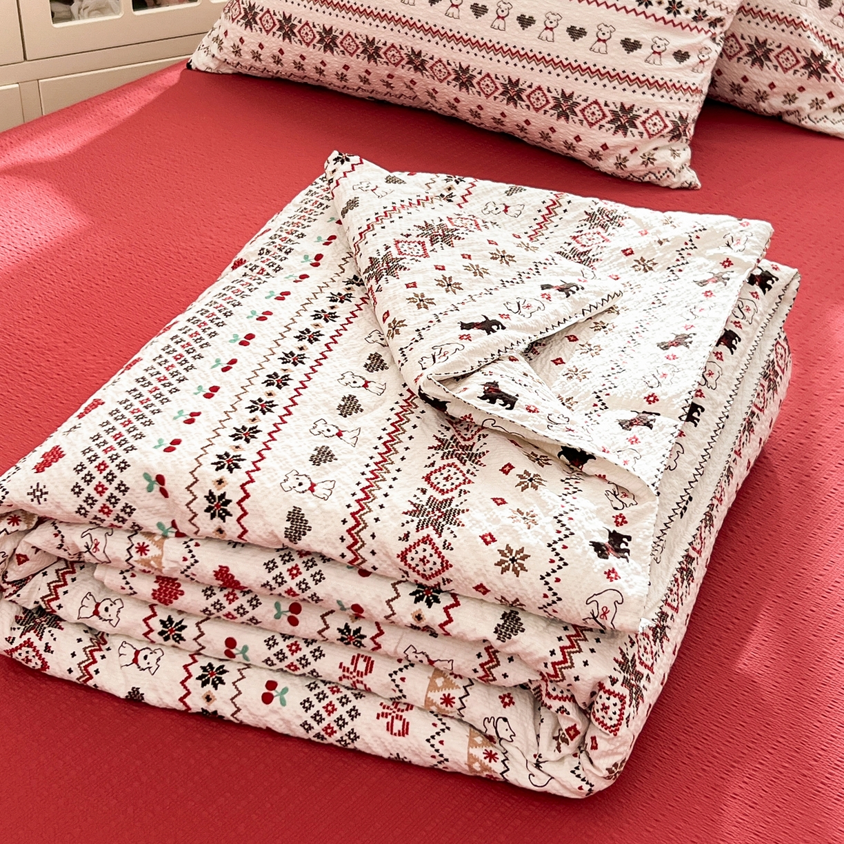 91家纺网 家纺一手货源 找家纺 老K (原美阁） 2026新款泡芙棉夏被四件套双层纱泡芙纱单夏被 波西米亚