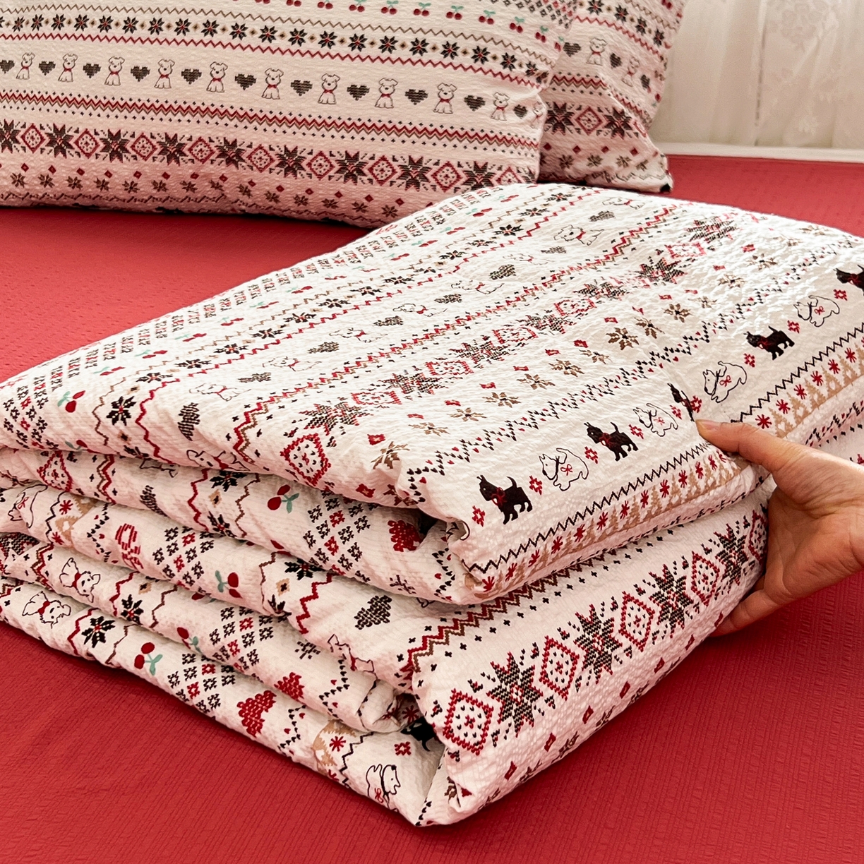 91家纺网 家纺一手货源 找家纺 老K (原美阁） 2026新款泡芙棉夏被四件套双层纱泡芙纱单夏被 波西米亚