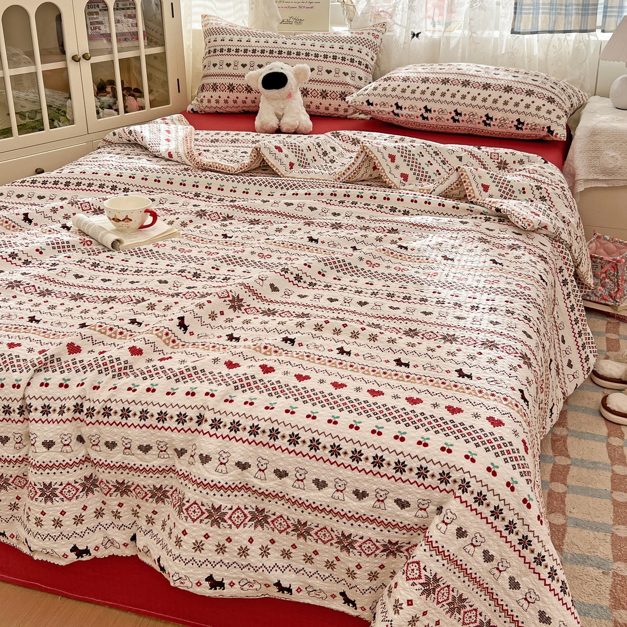 91家纺网 家纺一手货源 找家纺 老K (原美阁） 2026新款泡芙棉夏被四件套双层纱泡芙纱单夏被 波西米亚