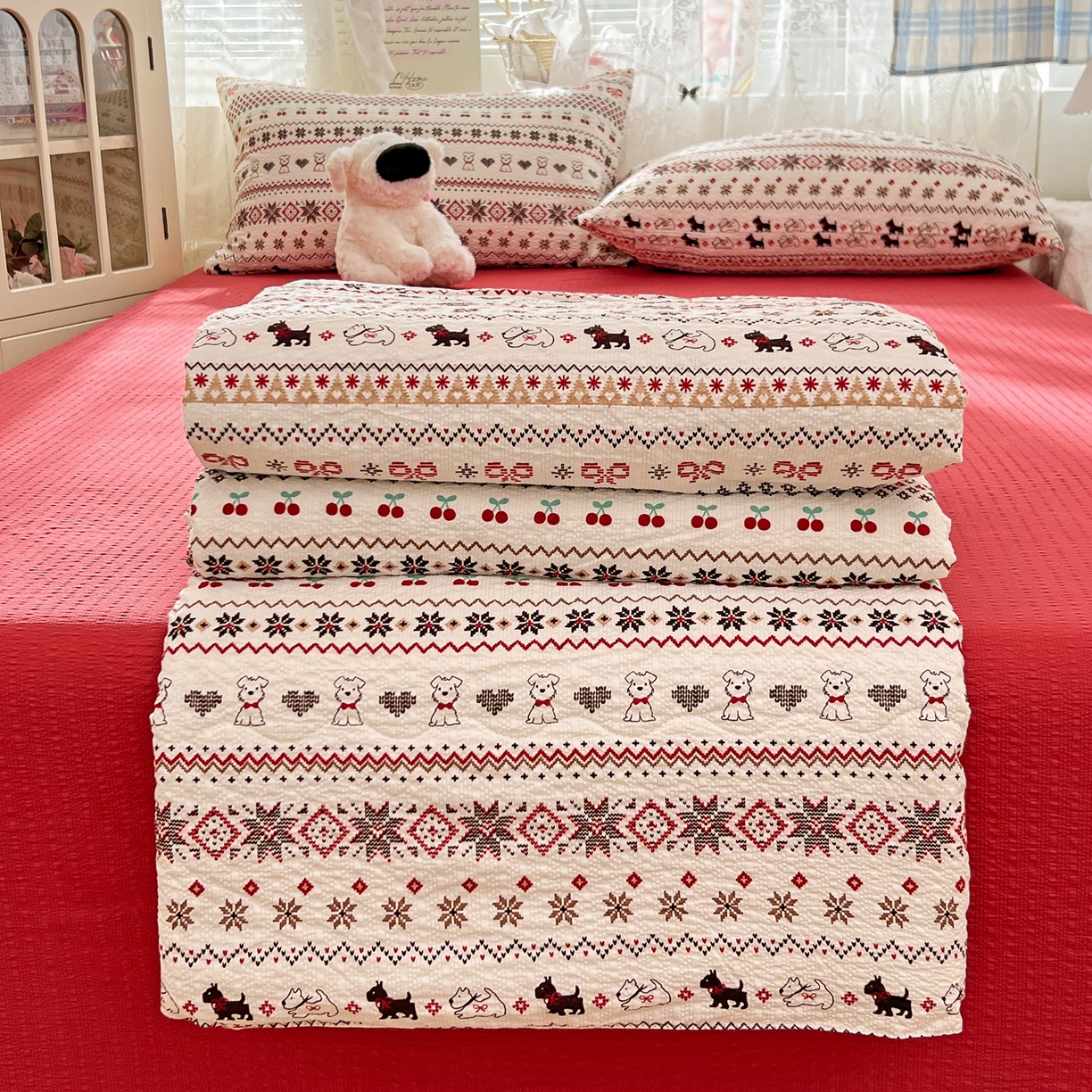 91家纺网 家纺一手货源 找家纺 老K (原美阁） 2026新款泡芙棉夏被四件套双层纱泡芙纱单夏被 波西米亚