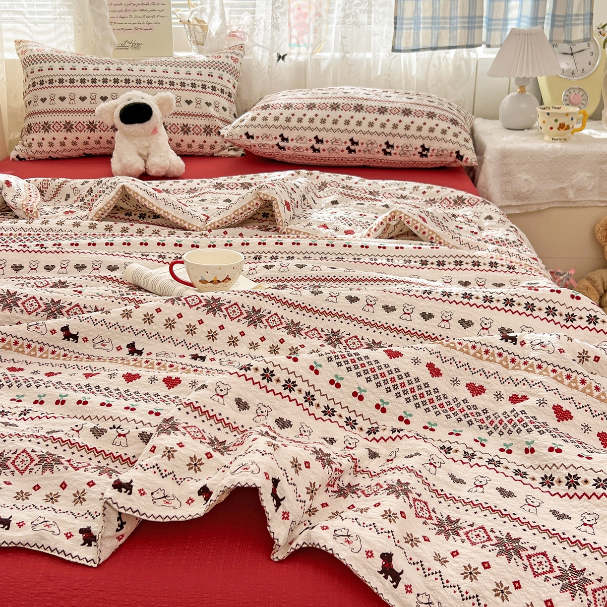 91家纺网 家纺一手货源 找家纺 老K (原美阁） 2026新款泡芙棉夏被四件套双层纱泡芙纱单夏被 波西米亚