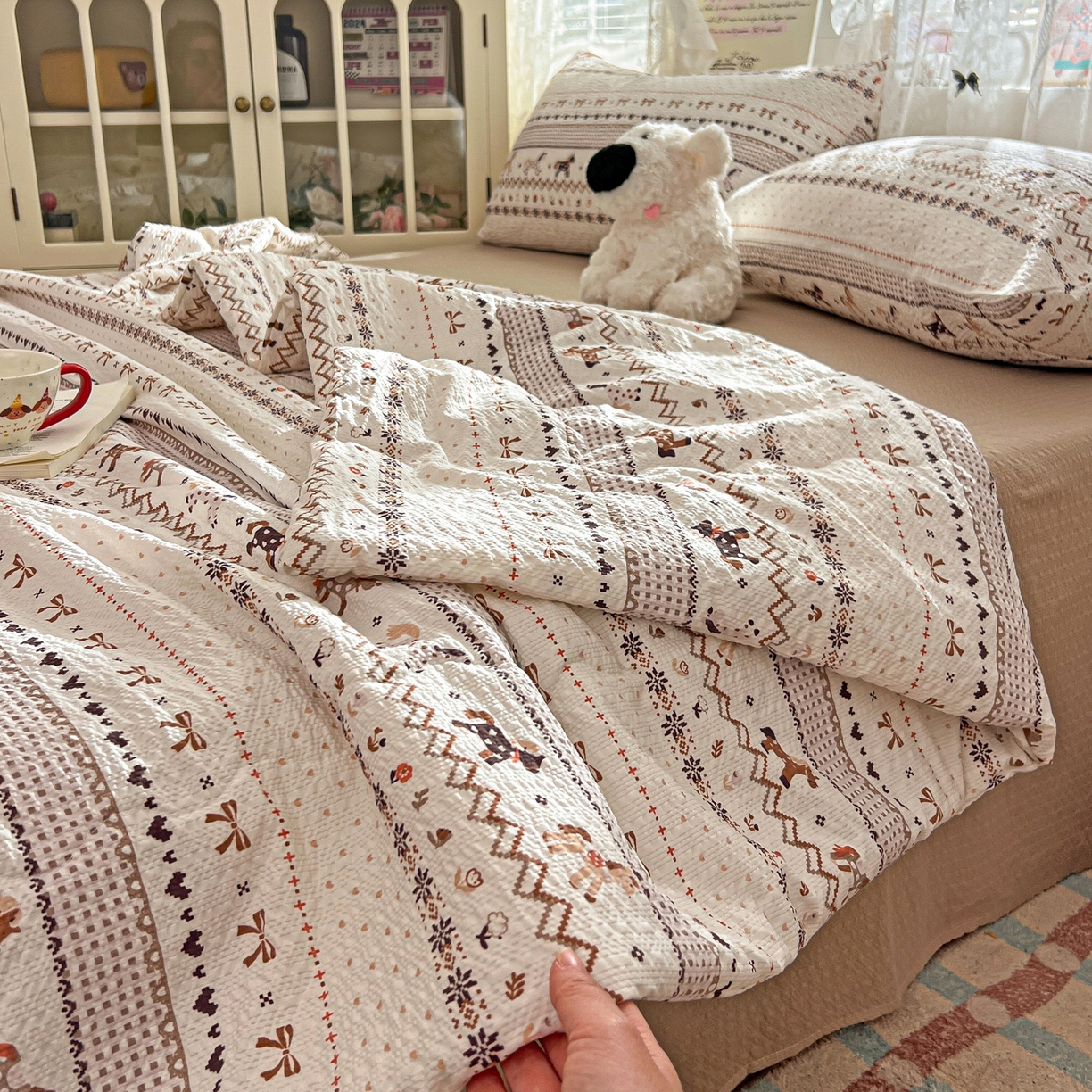 老K (原美阁） 2026新款泡芙棉夏被四件套双层纱泡芙纱单夏被 焦糖布丁