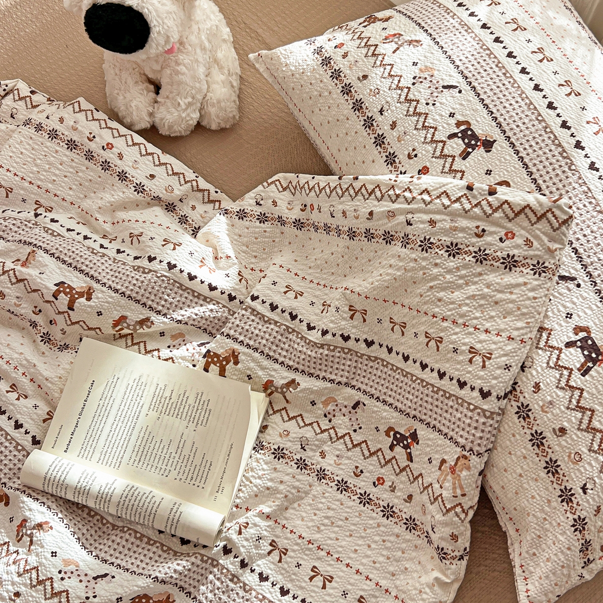 91家纺网 家纺一手货源 找家纺 老K (原美阁） 2026新款泡芙棉夏被四件套双层纱泡芙纱单夏被 焦糖布丁