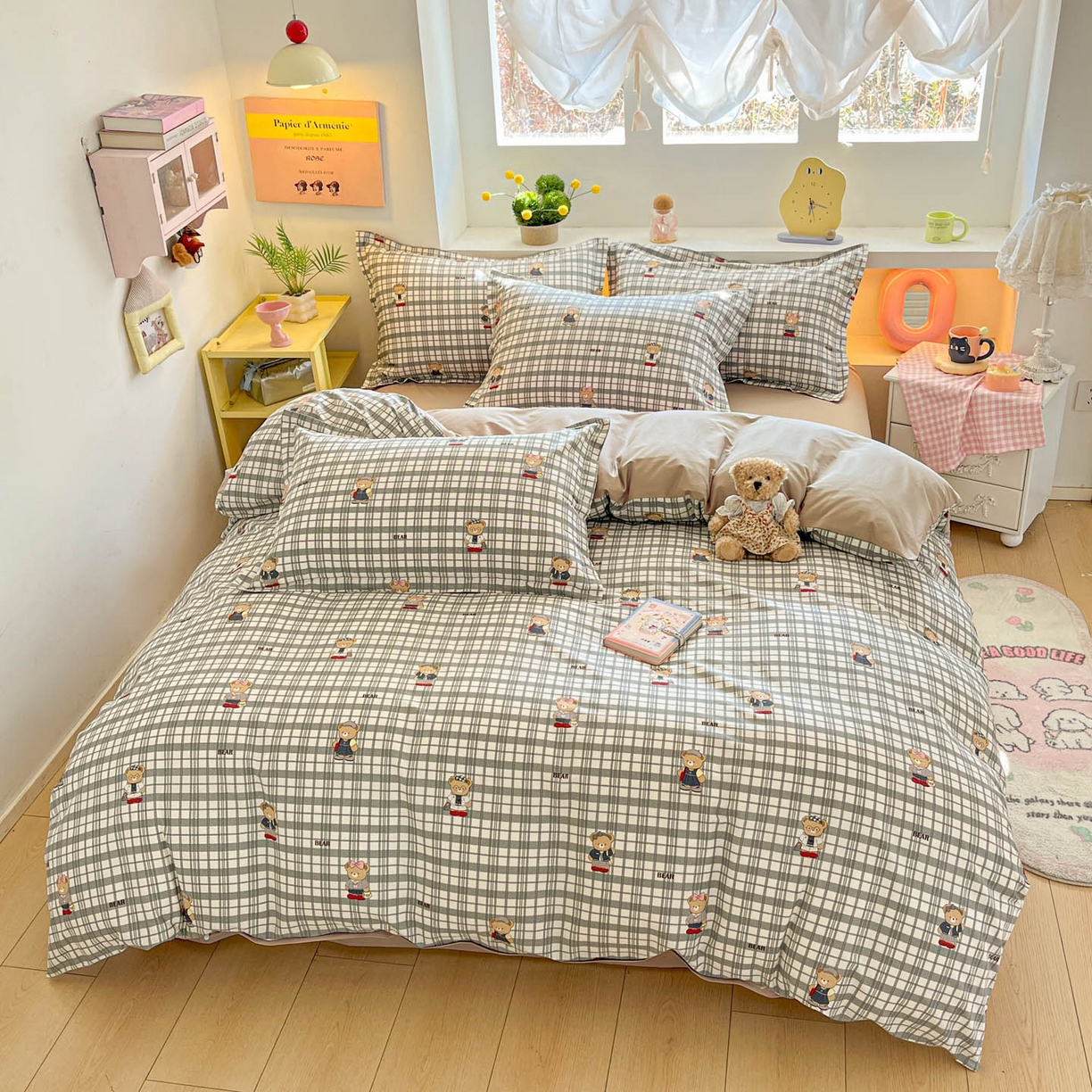 91家纺网 家纺一手货源 找家纺 涵宸家纺 2026新款全棉印花小清新四件套 小熊院风