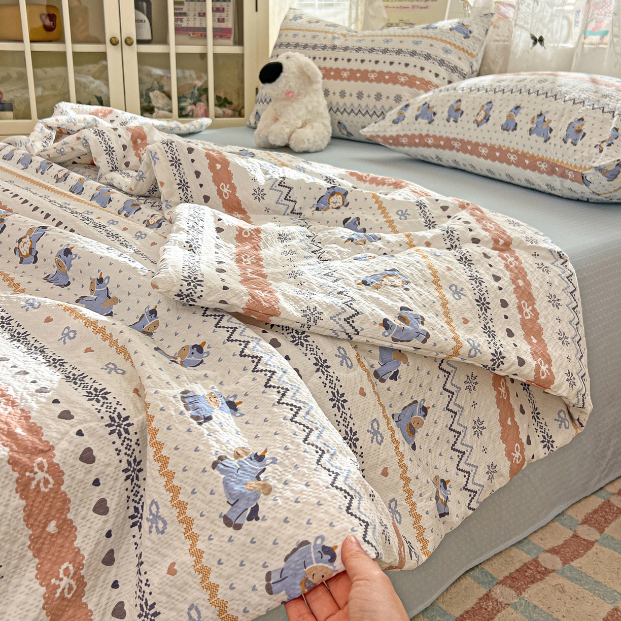 老K (原美阁） 2026新款泡芙棉夏被四件套双层纱泡芙纱单夏被 萌小马乐园