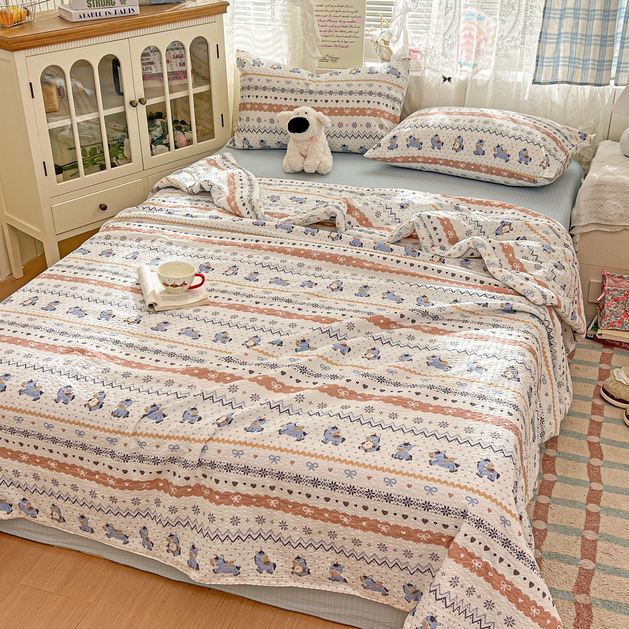 91家纺网 家纺一手货源 找家纺 老K (原美阁） 2026新款泡芙棉夏被四件套双层纱泡芙纱单夏被 萌小马乐园