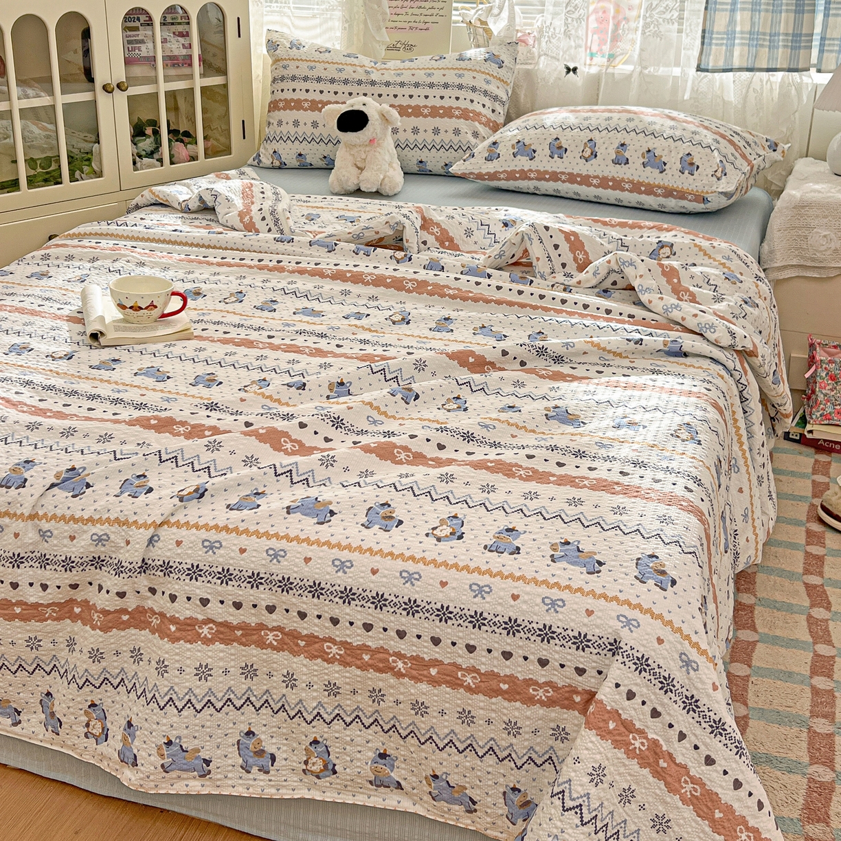 91家纺网 家纺一手货源 找家纺 老K (原美阁） 2026新款泡芙棉夏被四件套双层纱泡芙纱单夏被 萌小马乐园