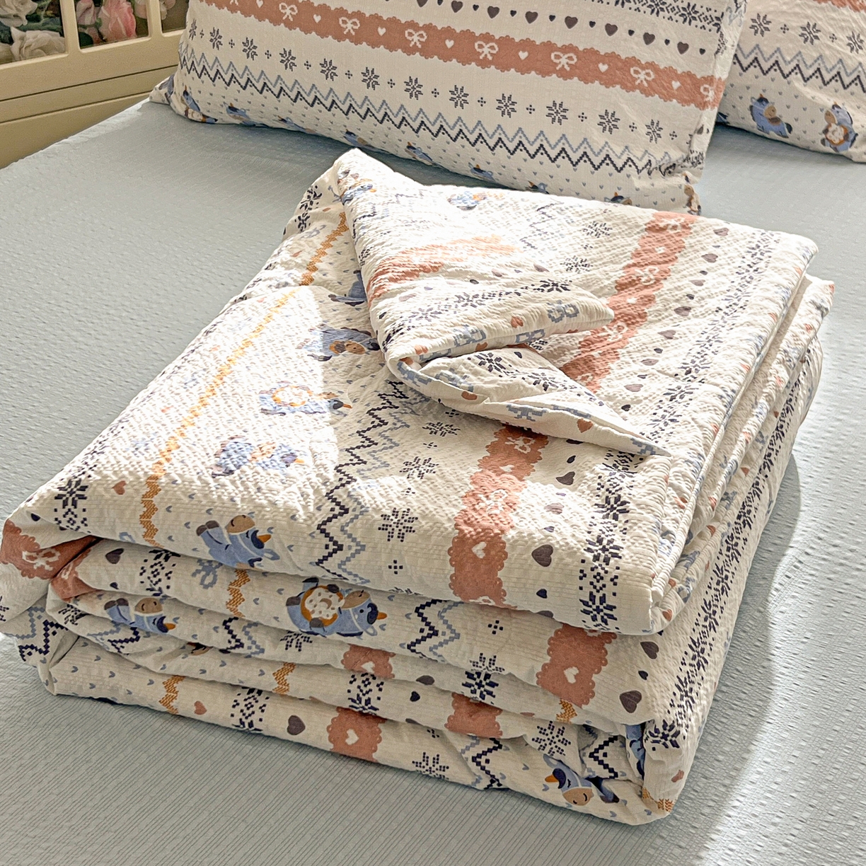 91家纺网 家纺一手货源 找家纺 老K (原美阁） 2026新款泡芙棉夏被四件套双层纱泡芙纱单夏被 萌小马乐园