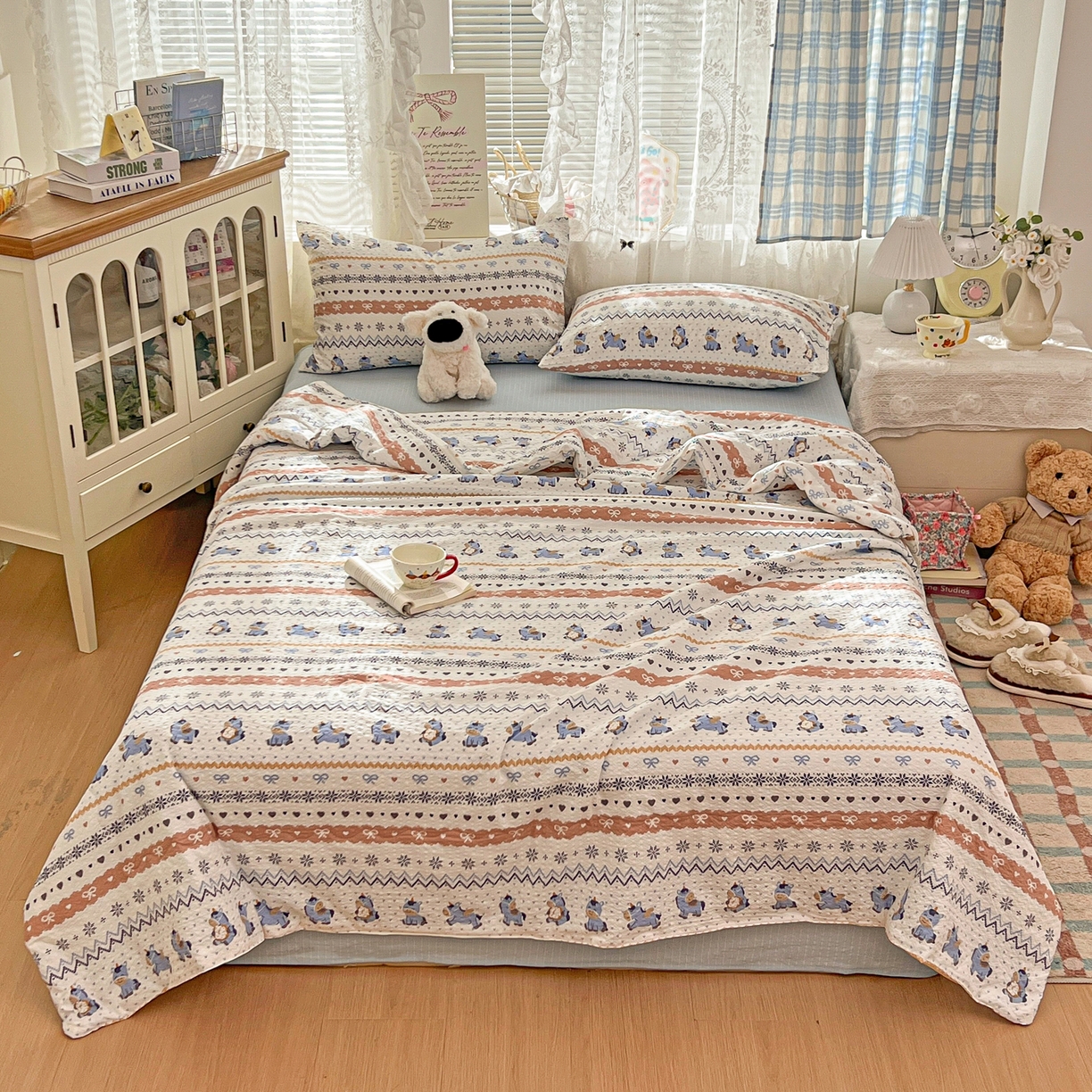 91家纺网 家纺一手货源 找家纺 老K (原美阁） 2026新款泡芙棉夏被四件套双层纱泡芙纱单夏被 萌小马乐园