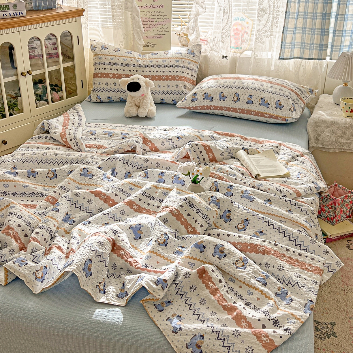 91家纺网 家纺一手货源 找家纺 老K (原美阁） 2026新款泡芙棉夏被四件套双层纱泡芙纱单夏被 萌小马乐园