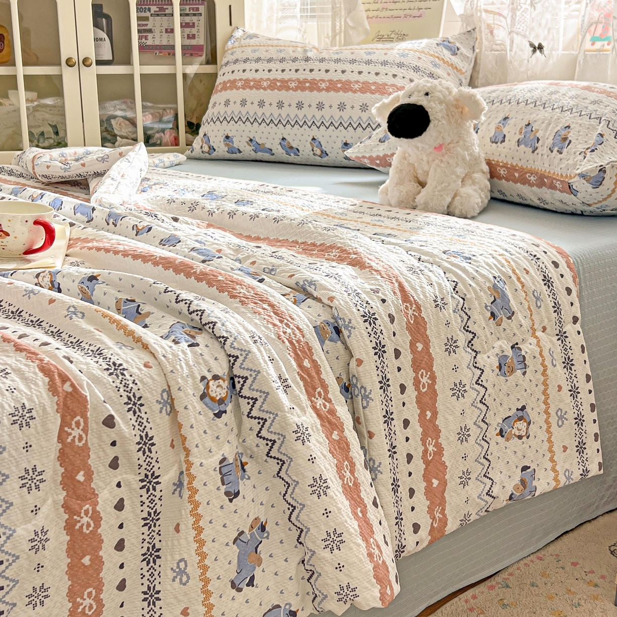 91家纺网 家纺一手货源 找家纺 老K (原美阁） 2026新款泡芙棉夏被四件套双层纱泡芙纱单夏被 萌小马乐园