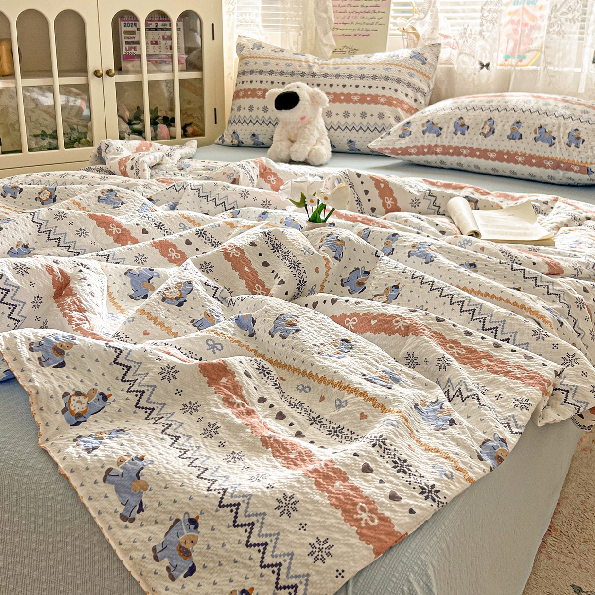 91家纺网 家纺一手货源 找家纺 老K (原美阁） 2026新款泡芙棉夏被四件套双层纱泡芙纱单夏被 萌小马乐园